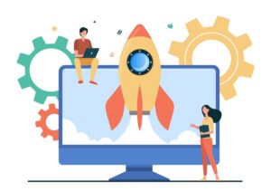 tiny character launching startup rocket 74855 14174